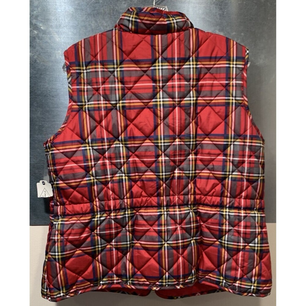 St John's Bay Cabin Barn Chore Vest Bright Brass Zip Plaid Quilted Mock Collar - Picture 13 of 16